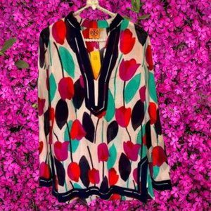 New $295 TORY BURCH Ballet Pink Tulip TUNIC Women's Resort Cover Up Size 8